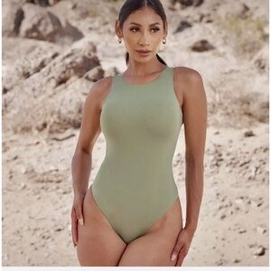Pinsy High Neck Hourglass Shapewear Cheeky Bodysuit - Sage - L